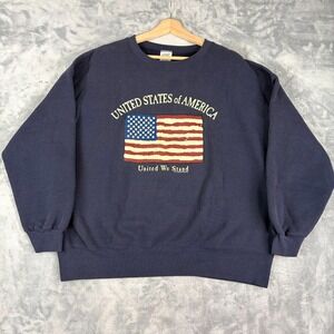 USA Flag Graphic Crew Neck Sweatshirt Men's XL Navy Blue Patriotic Vintage